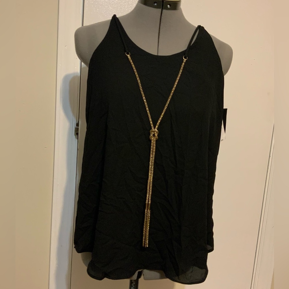 NWT by & by Very Stylist Black Blouse with gold necklace NWT